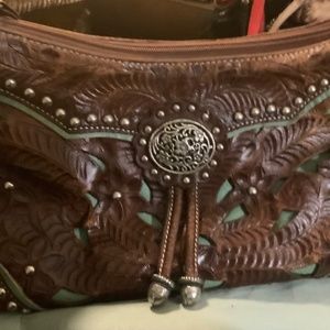America West brown leather shoulder bag